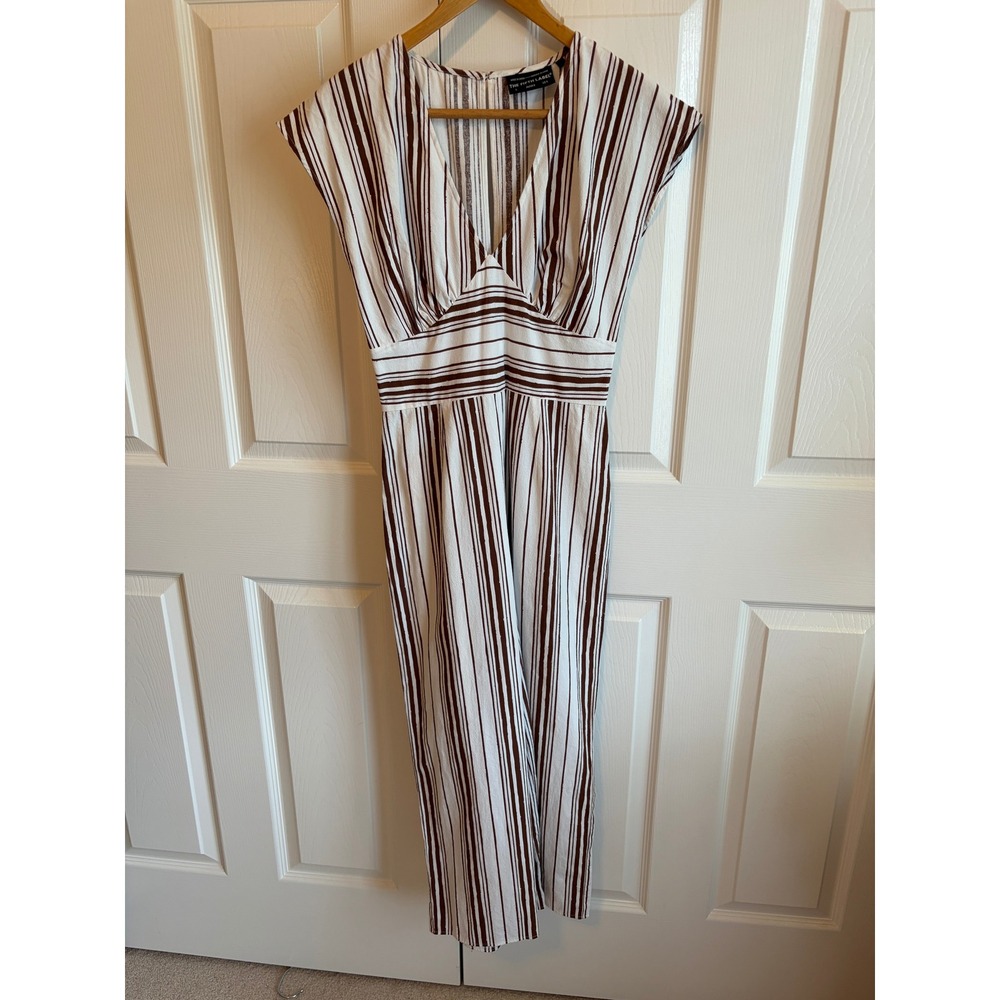 The Fifth Label Striped V-Neck Wide Leg Cotton Jumpsuit Brown White Size S US 4